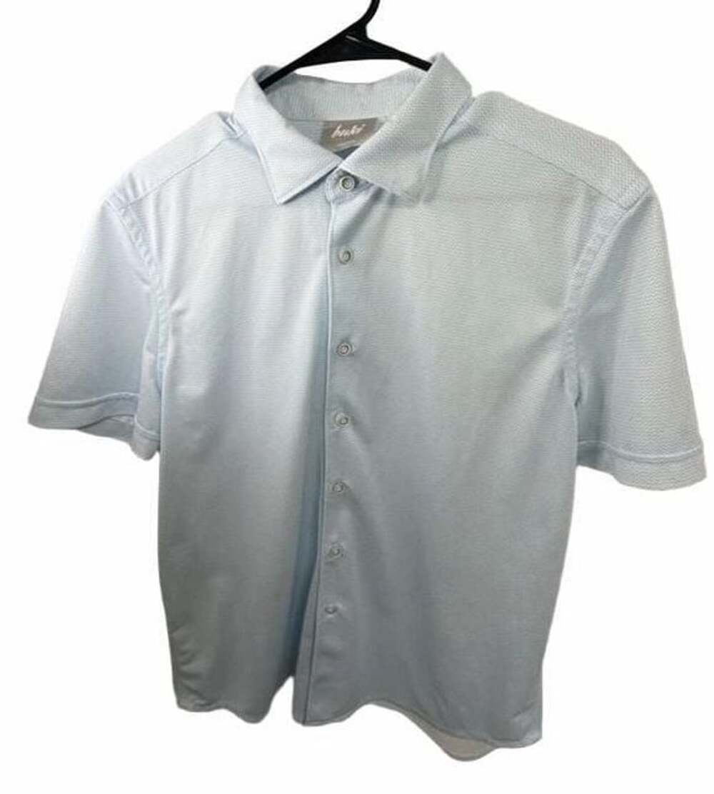 Buki Collection Seattle Men’s M Blue Geometric Short Sleeve Snap Button Shirt